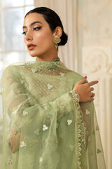 Mint Green Embroidered Net & Organza Suit (3-Piece) - Image 3