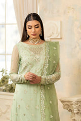 Mint Green Embroidered Net & Organza Suit (3-Piece) - Image 6