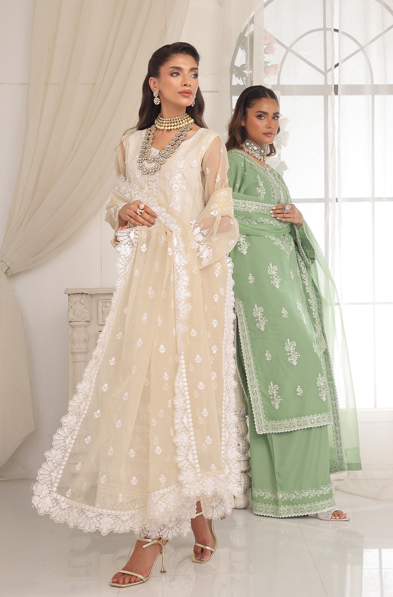 Pastel Pistachio Embroidered Pure Organza Salwar Kameez (3-Piece) - Image 10