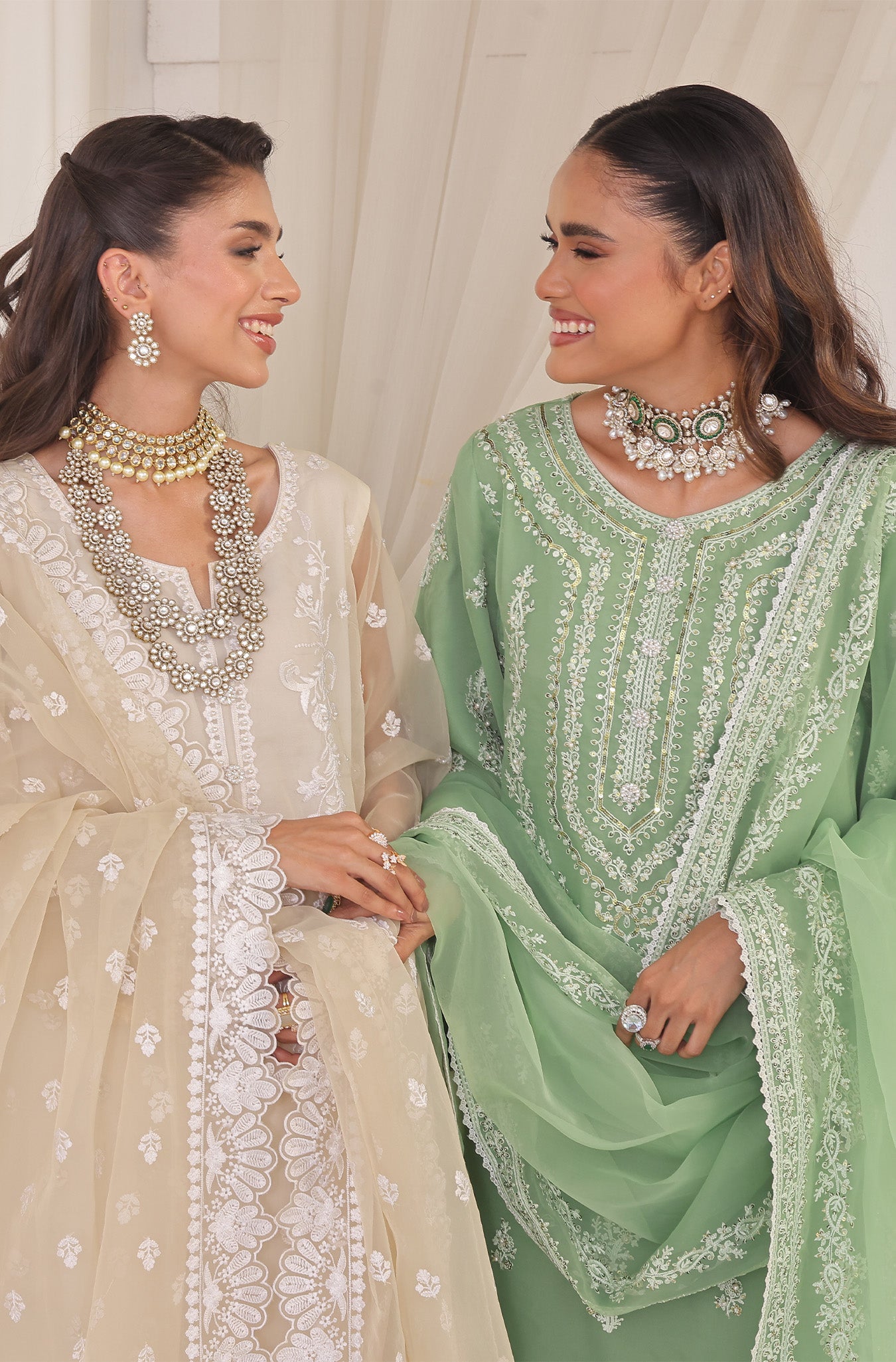 Pastel Pistachio Embroidered Pure Organza Salwar Kameez (3-Piece) - Image 3