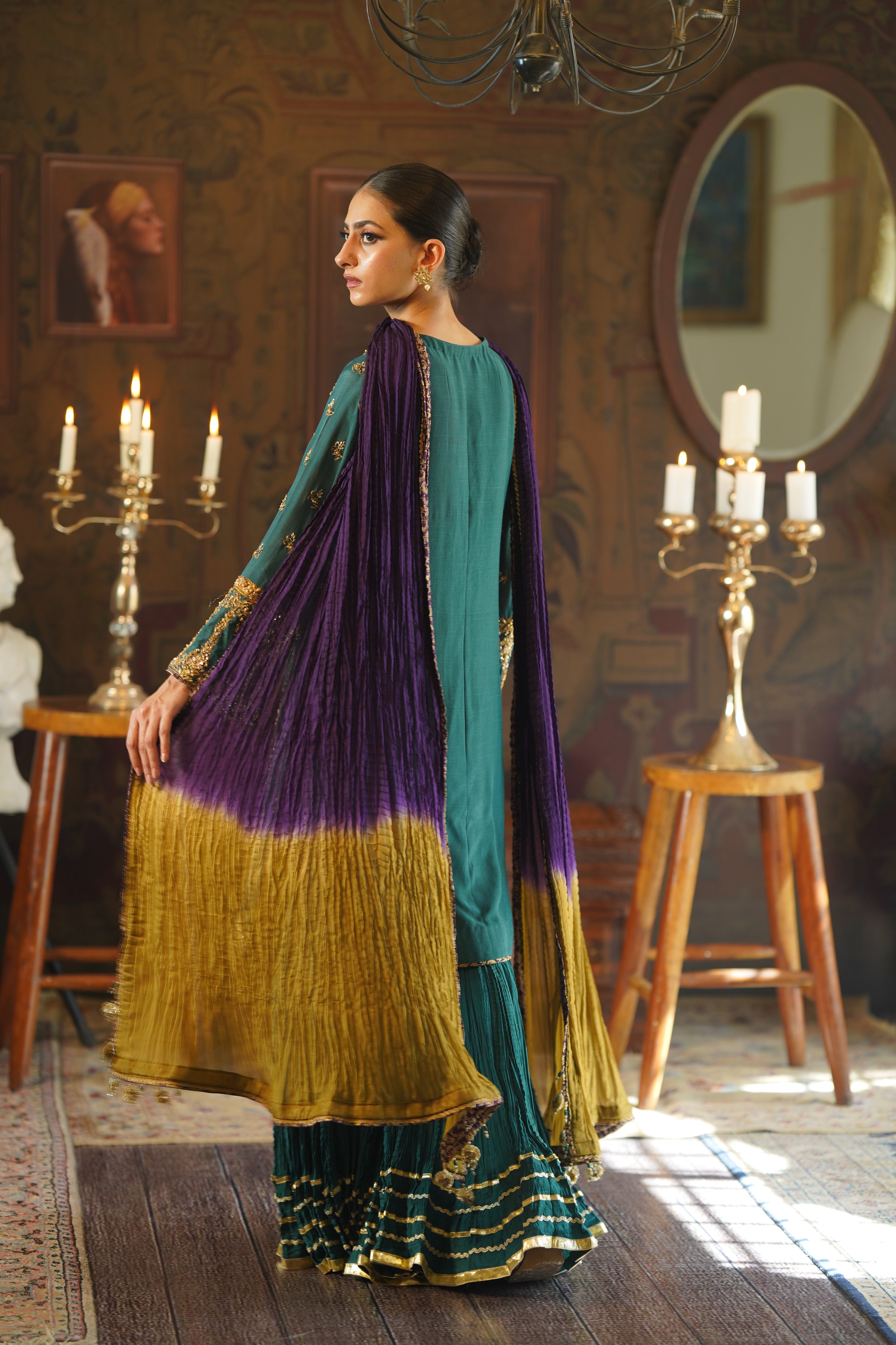 Emerald Green Embroidered PK Raw Silk Kurta Set (3-Piece) - Image 4