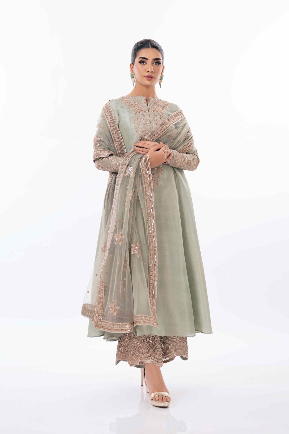 Pakistani Jade Zardozi Pure Silk Airline Shirt (3-Piece) - Image 1