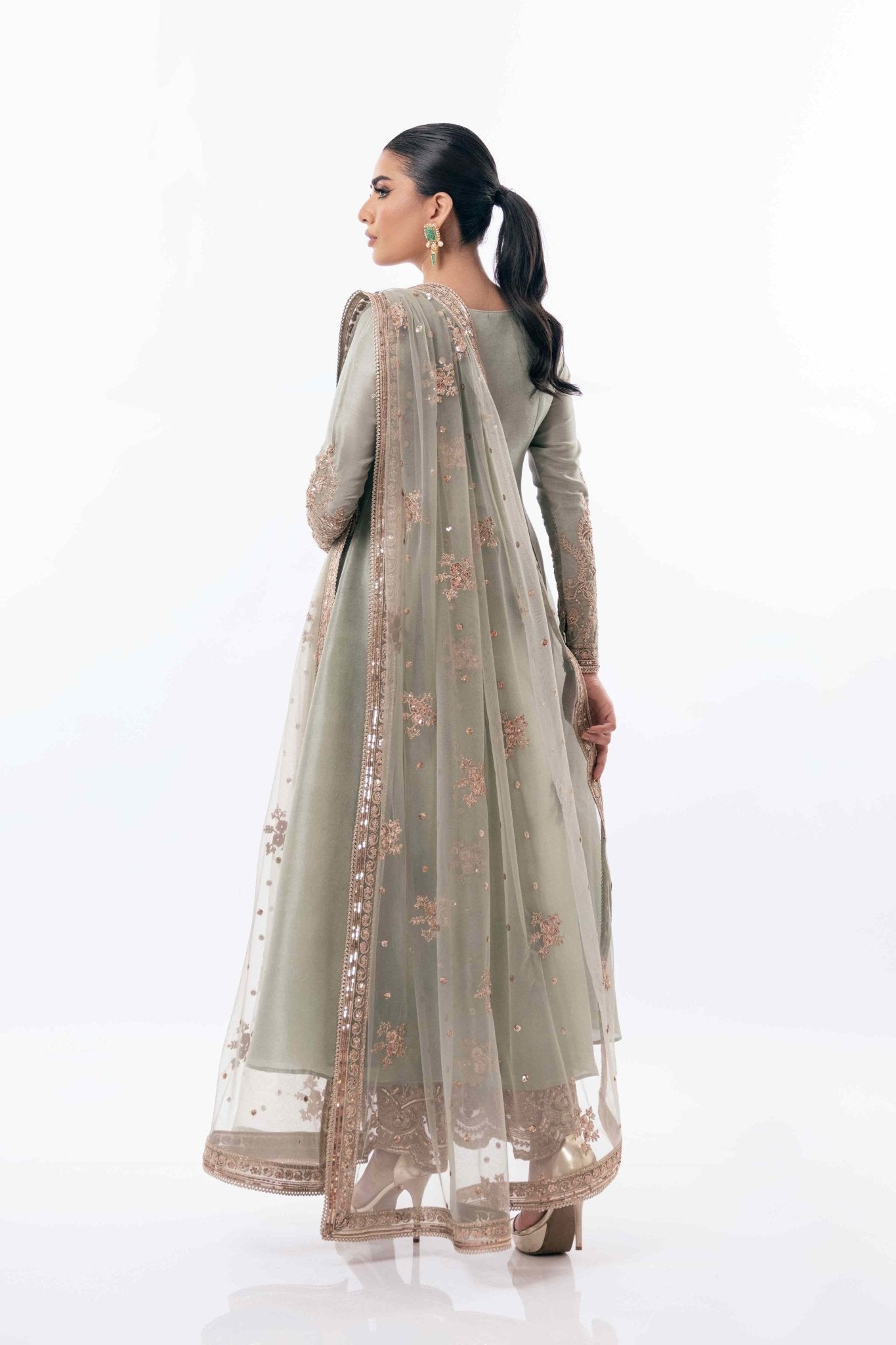 Pakistani Jade Zardozi Pure Silk Airline Shirt (3-Piece) - Image 11