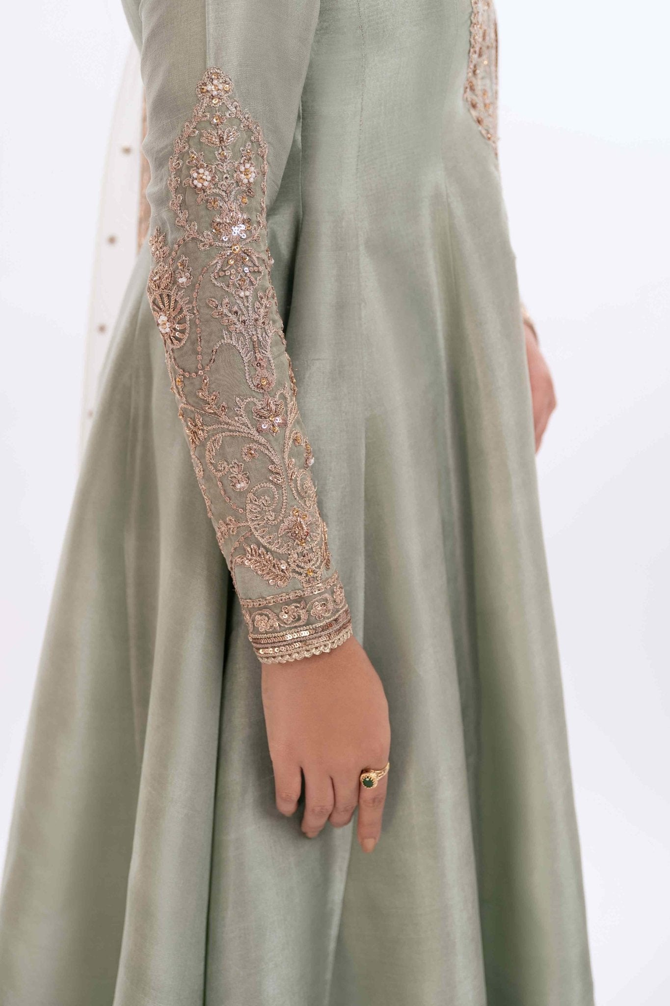 Pakistani Jade Zardozi Pure Silk Airline Shirt (3-Piece) - Image 4