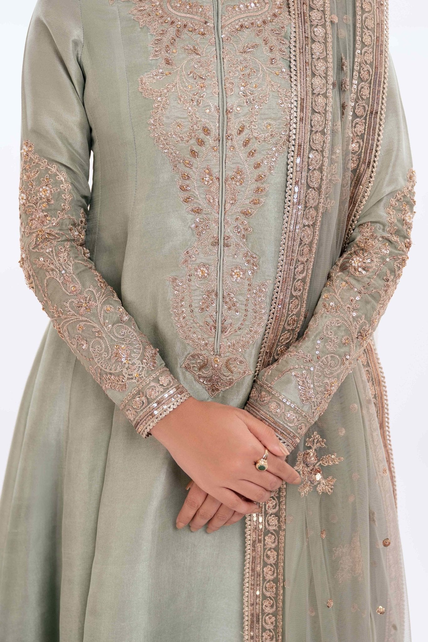 Pakistani Jade Zardozi Pure Silk Airline Shirt (3-Piece) - Image 6