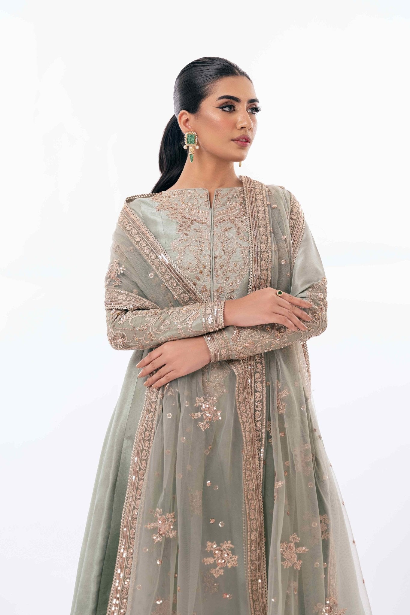 Pakistani Jade Zardozi Pure Silk Airline Shirt (3-Piece) - Image 8