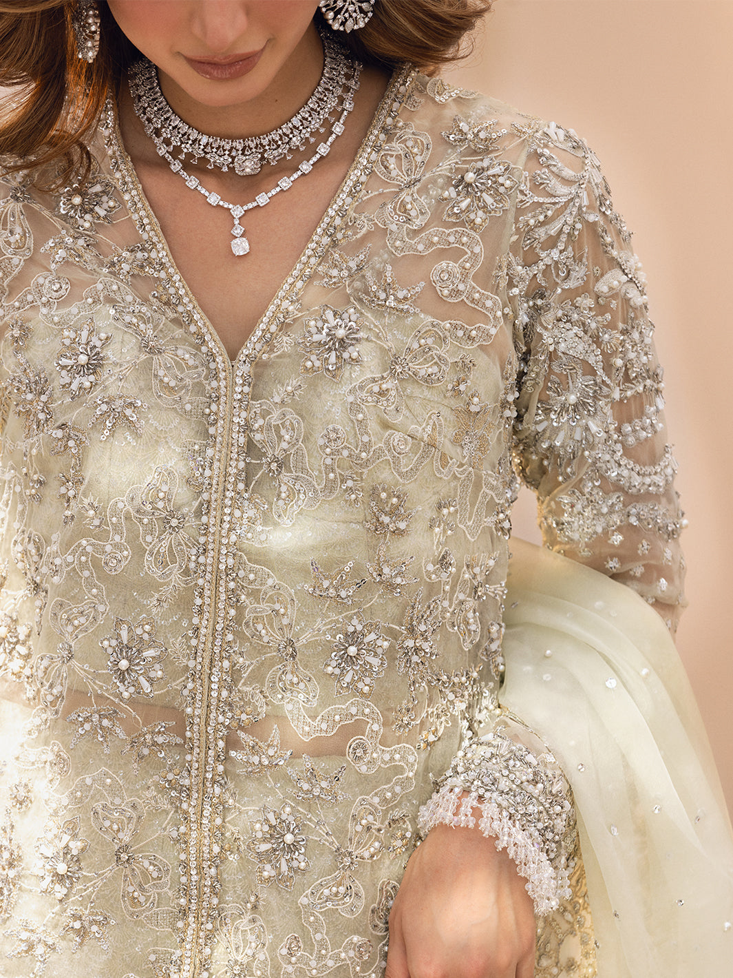 Pista Green Hand-Embellished Raw Silk Salwar Kameez (3-Piece) - Image 1