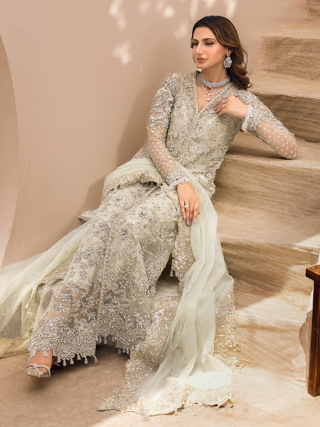 Pista Green Hand-Embellished Raw Silk Salwar Kameez (3-Piece) - Image 10