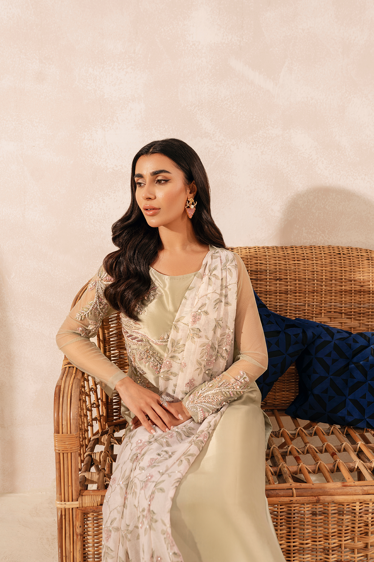 Pastel Green Embroidered Raw Silk Salwar Kameez (3-Piece) - Image 5