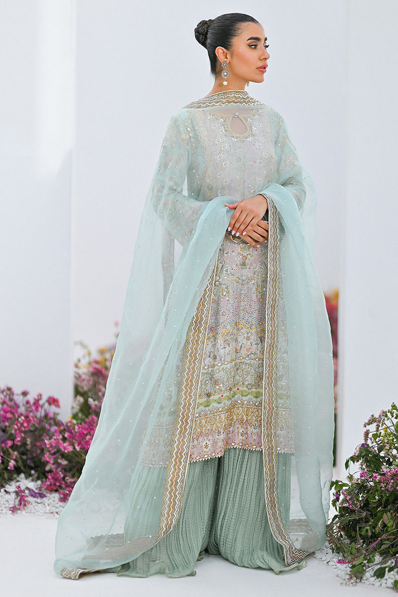 Mint Green Embellished Raw Silk Kurta Set (3-Piece) - Image 1