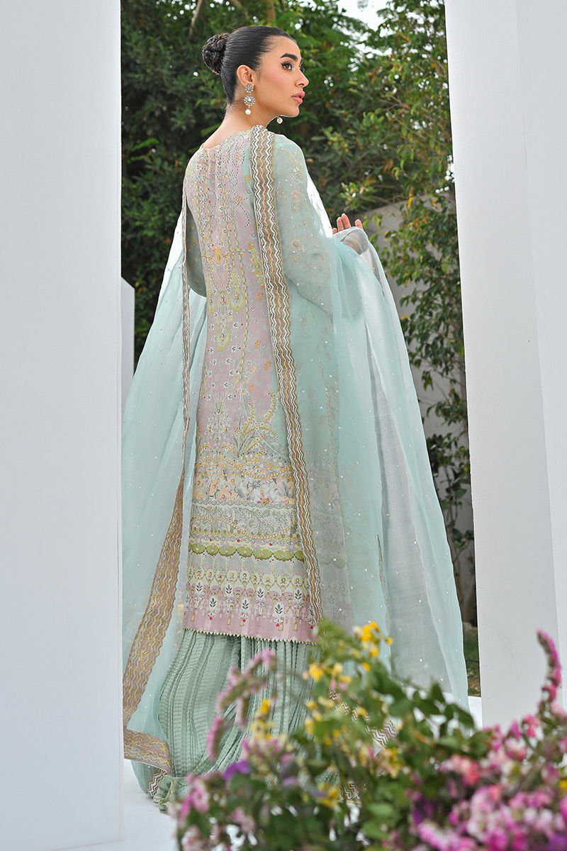 Mint Green Embellished Raw Silk Kurta Set (3-Piece) - Image 3