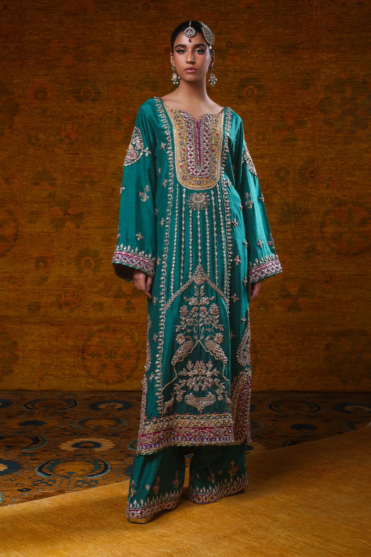 Emerald Green Gota Zardozi Silk Salwar Kameez (2-Piece) - Image 3