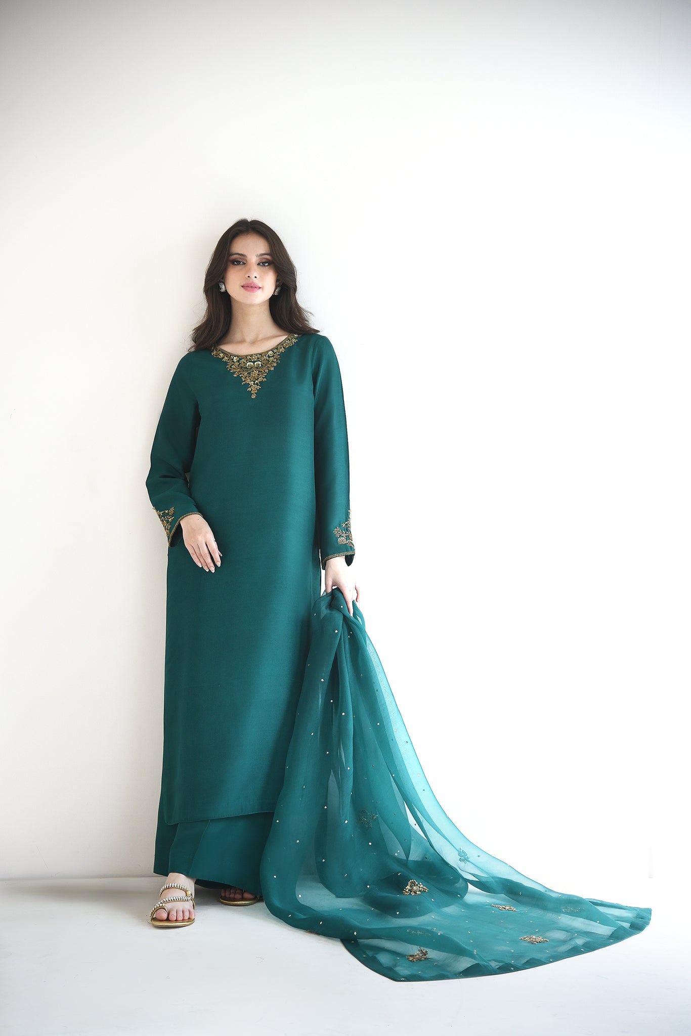 Emerald Hand Ada Embroidered Silk Salwar Kameez (3-Piece) - Image 1