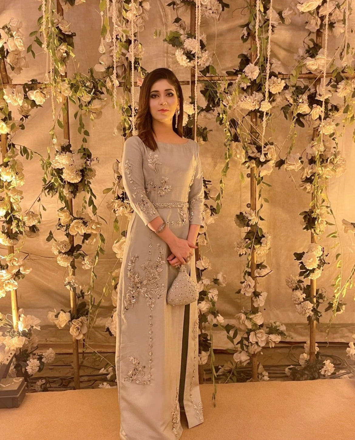 Moss Green Hand Embellished Raw Silk Salwar Kameez (2-Piece) - Image 1