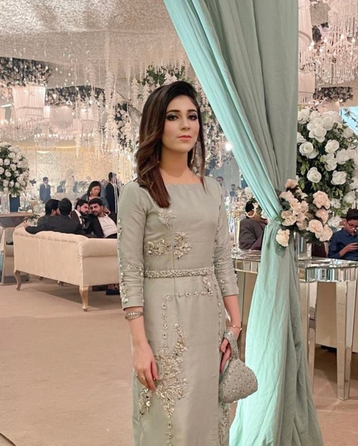 Moss Green Hand Embellished Raw Silk Salwar Kameez (2-Piece) - Image 2