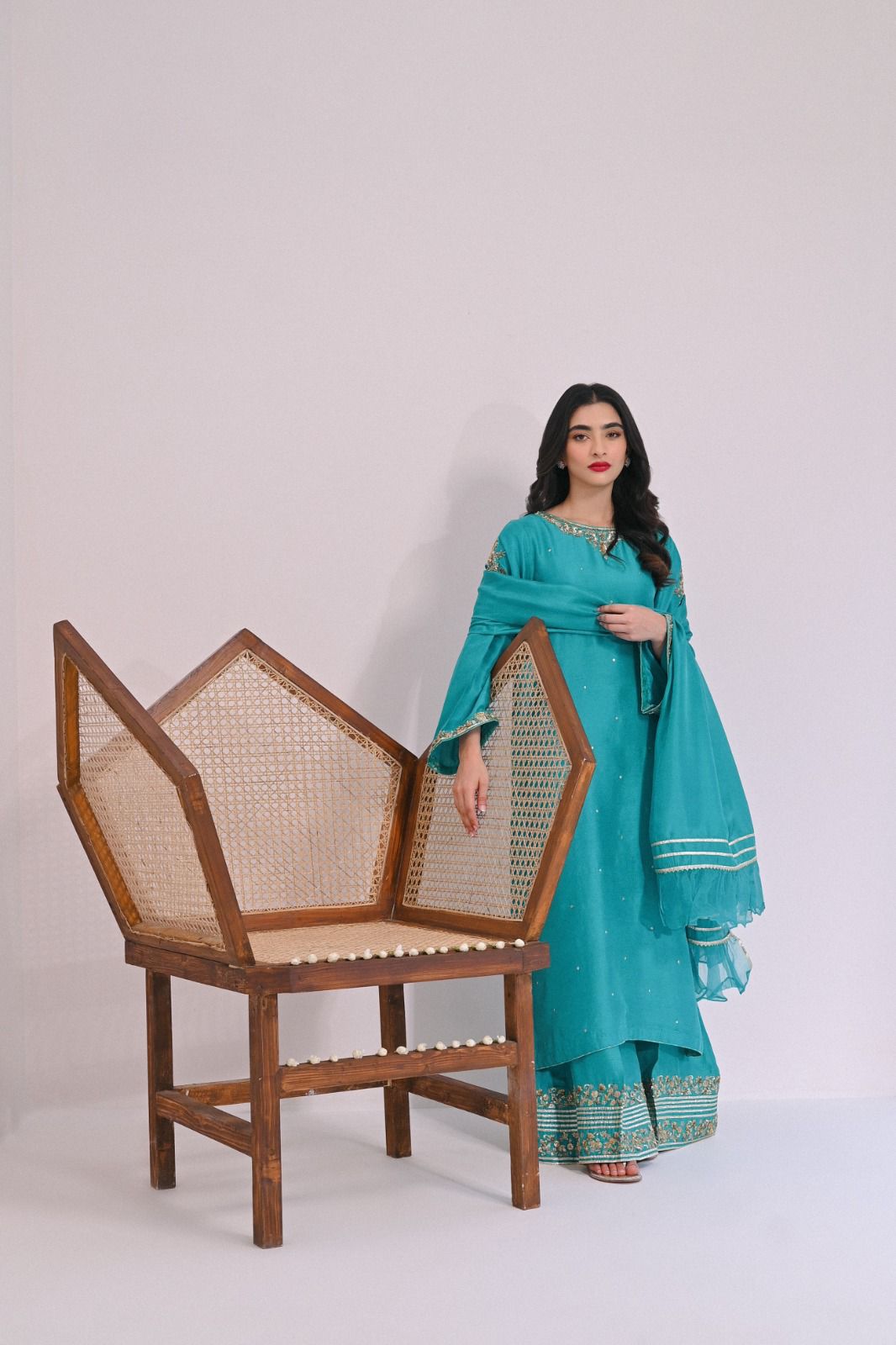 Seagreen Hand Zardozi Pure Raw Silk Salwar Kameez (3-Piece) - Image 1