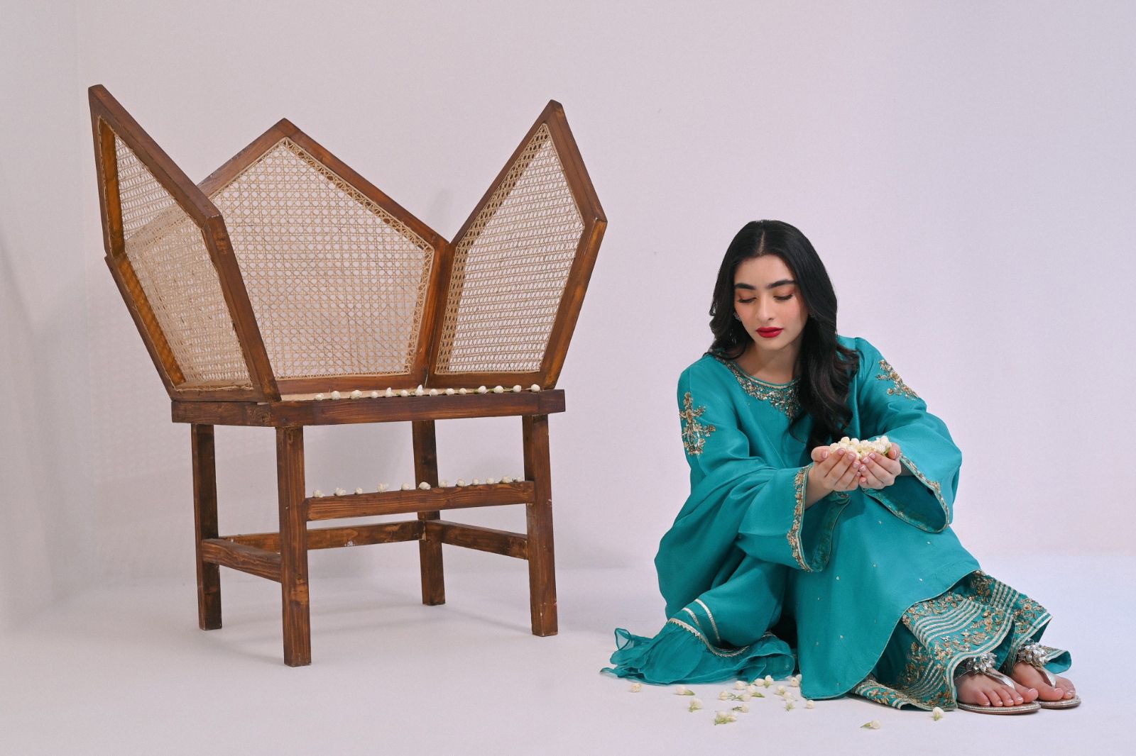 Seagreen Hand Zardozi Pure Raw Silk Salwar Kameez (3-Piece) - Image 2