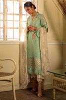 Pakistani Aqua Mint Kaamdani Silk Embroidered Salwar Kameez (3-Piece) - Image 3