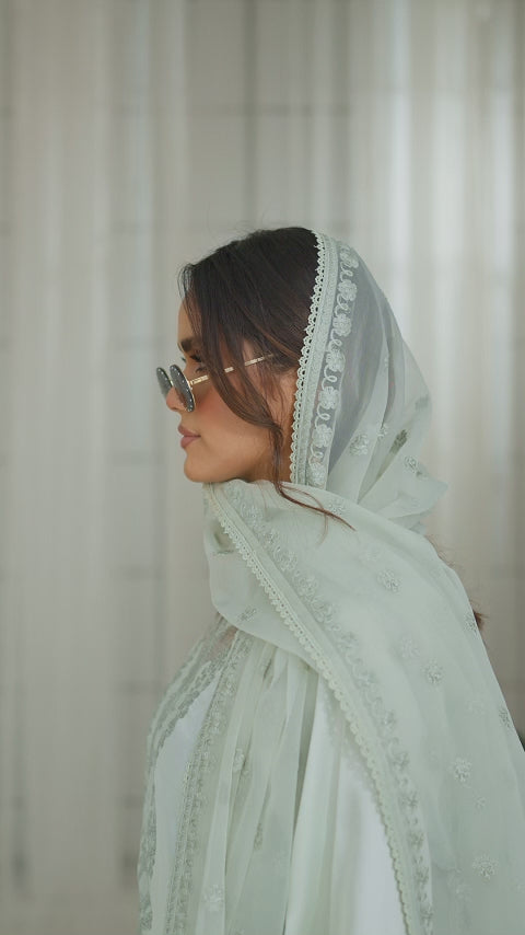 Pistachio Embroidered Pure Raw Silk Salwar Kameez (3-Piece) - Image 2