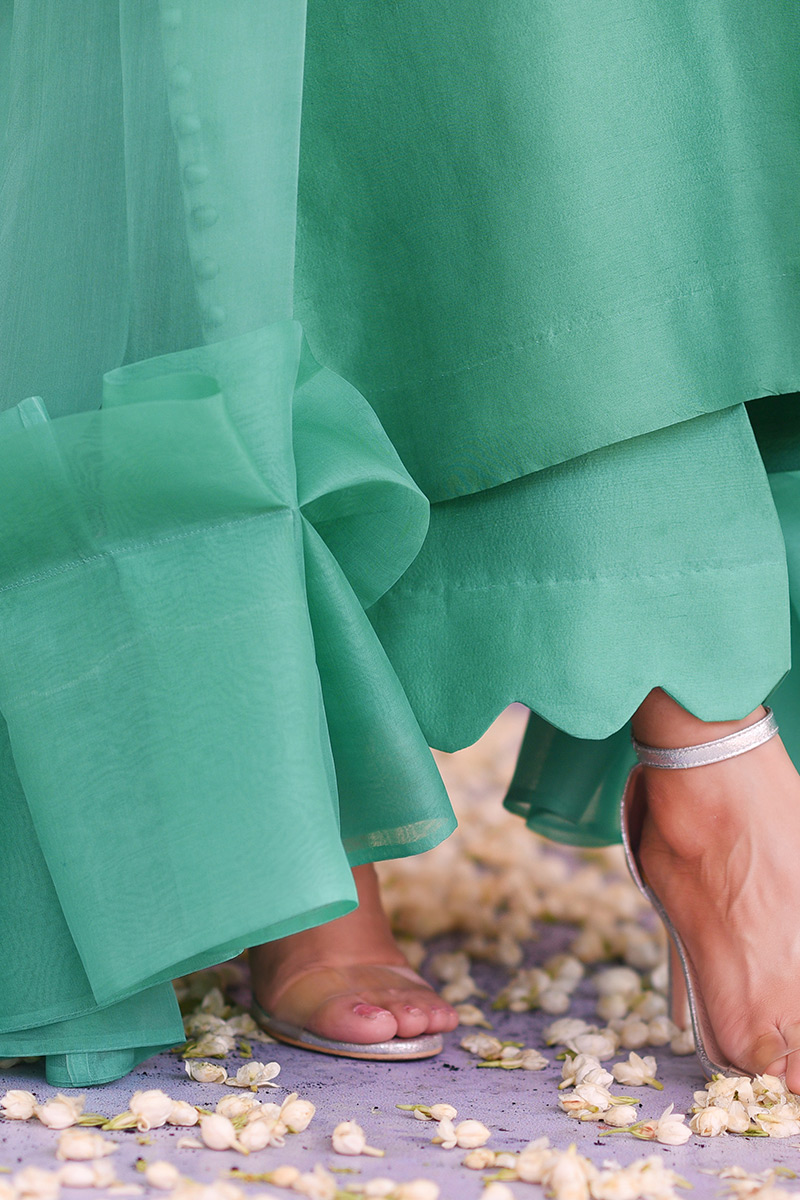 Paris Green Raw Silk Salwar Kameez (3-Piece) - Image 5