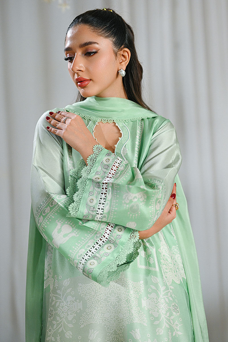 Mint Embellished Raw Silk Salwar Kameez (3-Piece) - Image 2