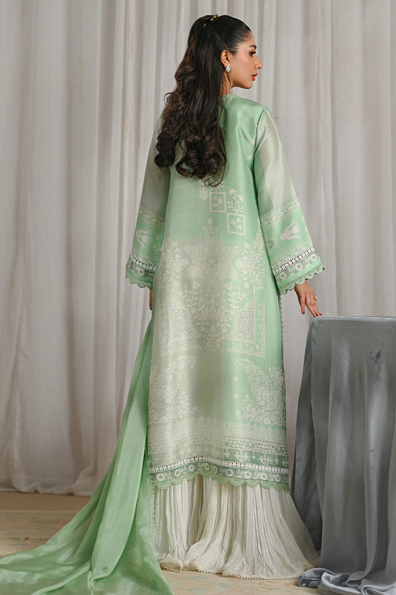 Mint Embellished Raw Silk Salwar Kameez (3-Piece) - Image 3
