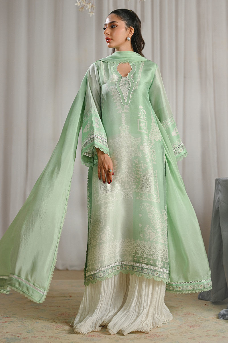 Mint Embellished Raw Silk Salwar Kameez (3-Piece) - Image 4