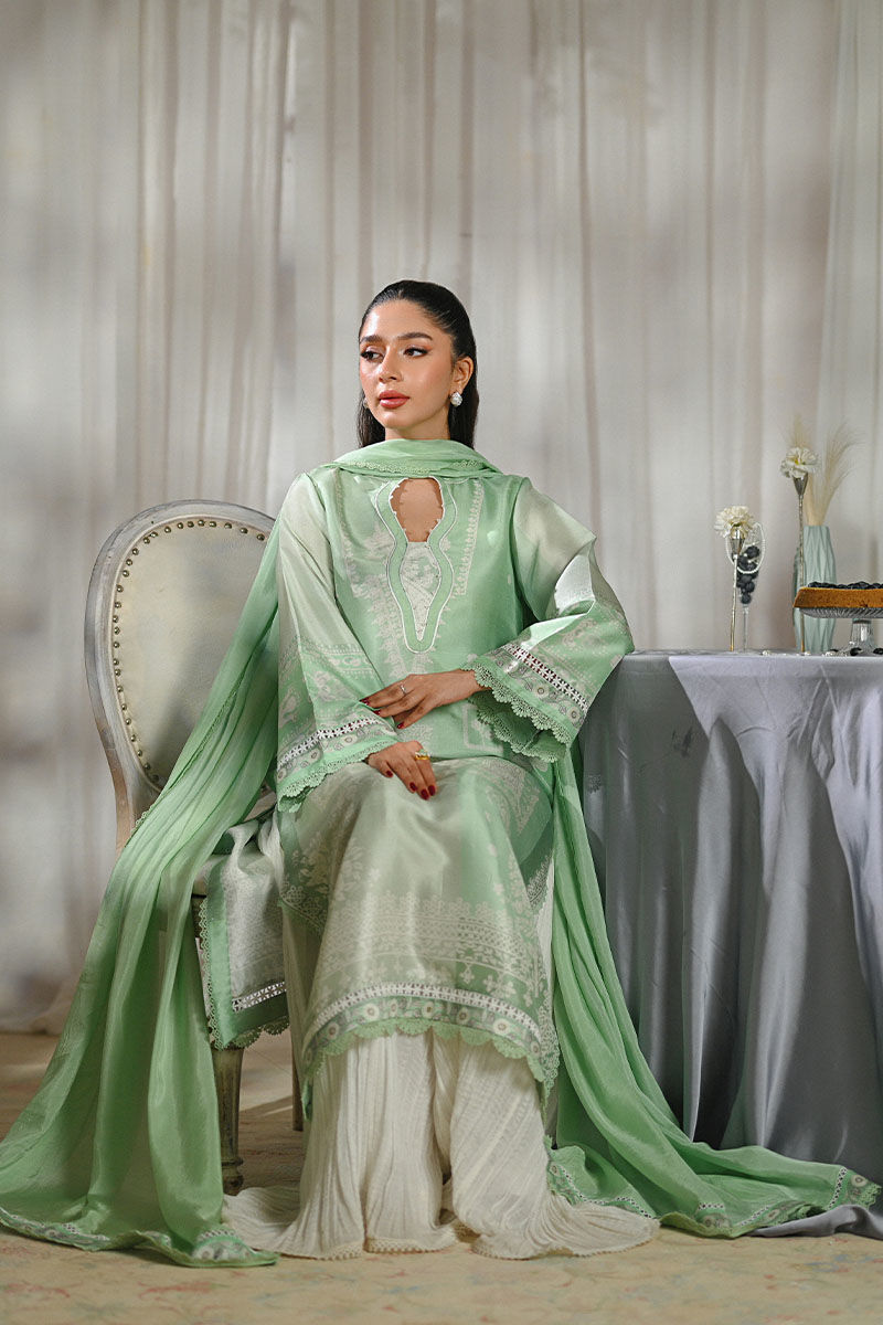 Mint Embellished Raw Silk Salwar Kameez (3-Piece) - Image 5