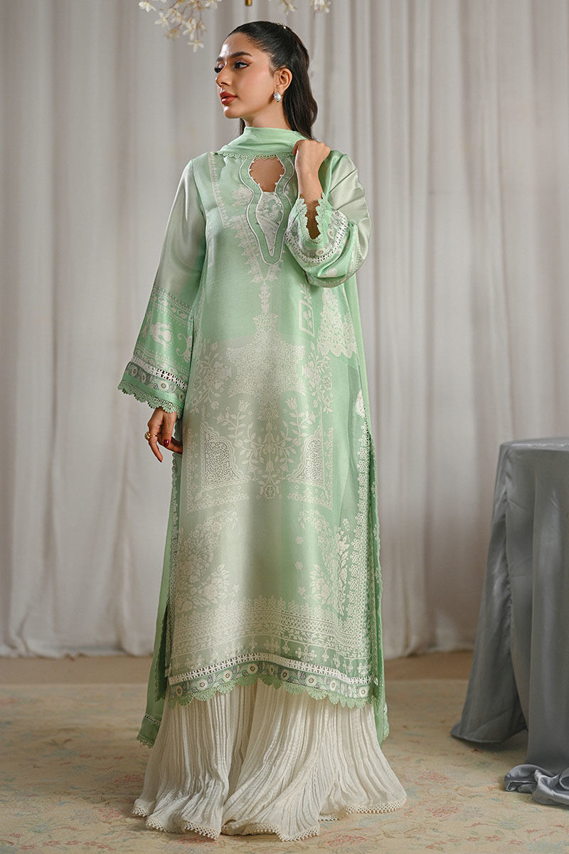 Mint Embellished Raw Silk Salwar Kameez (3-Piece) - Image 6