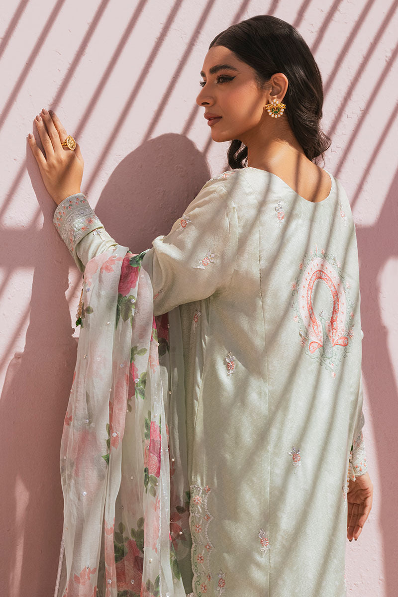 Pakistani Mint Resham Embroidered Raw Silk Salwar Kameez (3-Piece) - Image 5