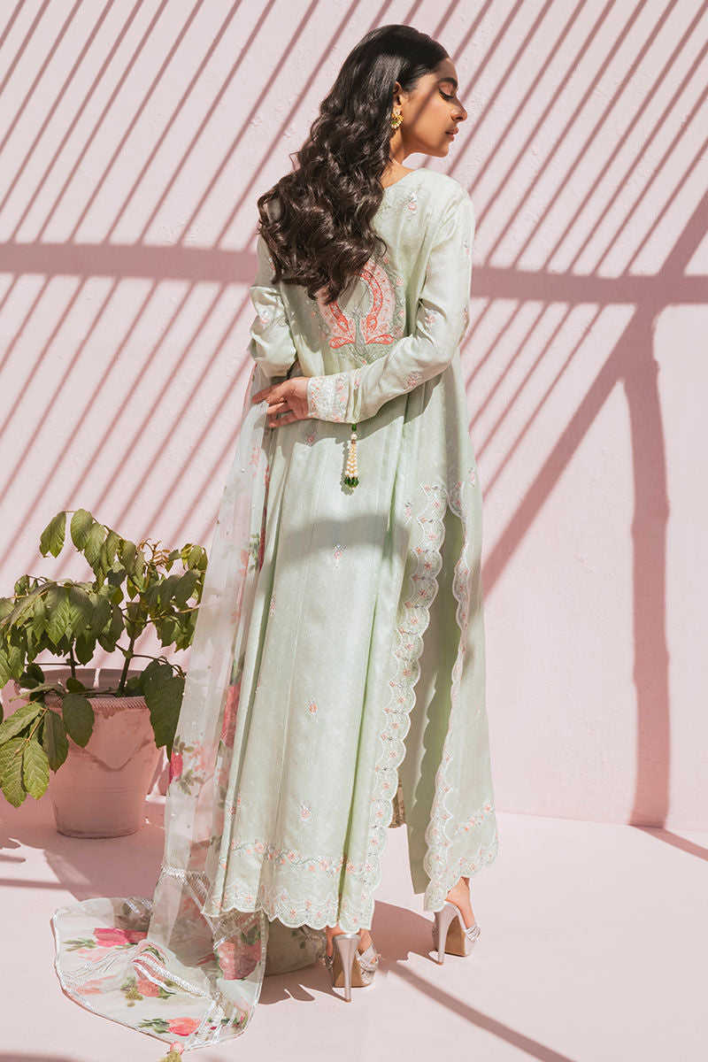 Pakistani Mint Resham Embroidered Raw Silk Salwar Kameez (3-Piece) - Image 7