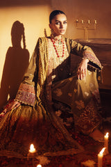 Pakistani Deep Olive Green Embroidered Raw Silk Salwar Kameez (3-Piece) - Image 4