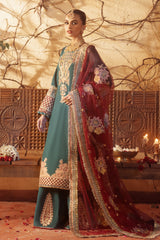 Dark Green Embroidered Raw Silk Salwar Kameez (3-Piece) - Image 3