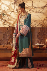 Dark Green Embroidered Raw Silk Salwar Kameez (3-Piece) - Image 6