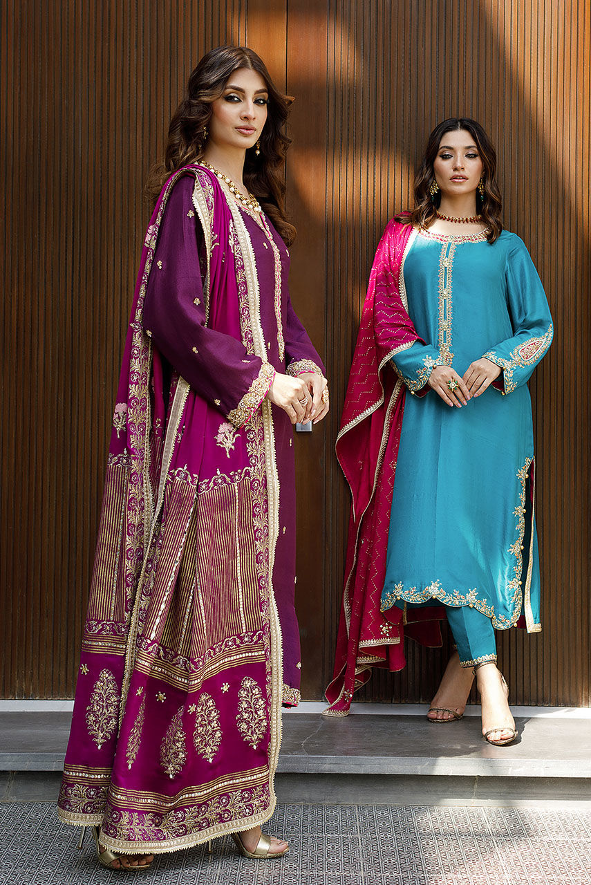 Sea Green Embroidered Raw Silk Salwar Kameez (3-Piece) - Image 6