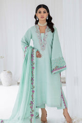 Pakistani Mint Aqua Embroidered Korean Raw Silk Salwar Kameez (3-Piece) - Image 5