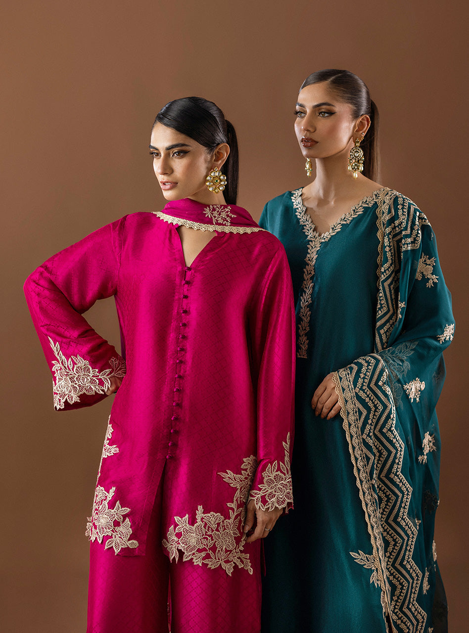 Emerald Green Embroidered Raw Silk Salwar Kameez (3-Piece) - Image 9