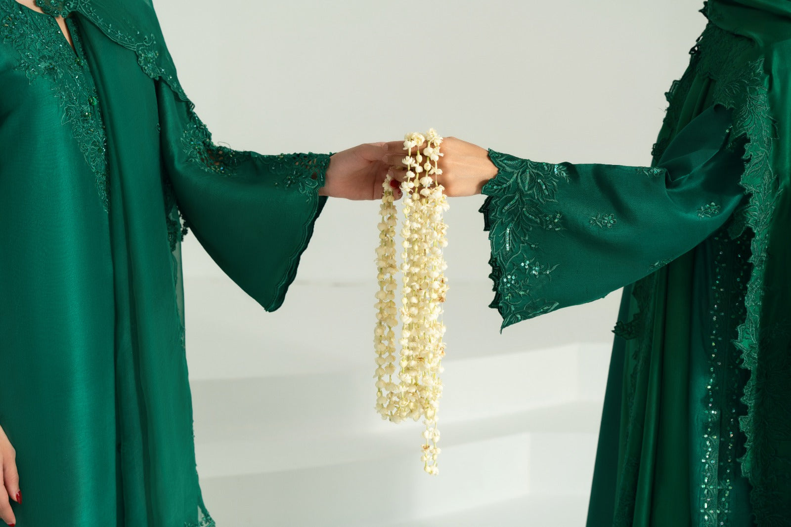 Emerald Green Embroidered Pure Raw Silk Kameez (3-Piece) - Image 10