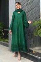 Pakistani Emerald Green Embroidered Raw Silk A-Line Shirt (3-Piece) - Image 2