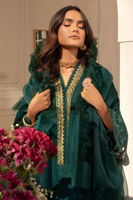 Emerald Zardozi Raw Silk A-Line Salwar Kameez (3-Piece) - Image 3