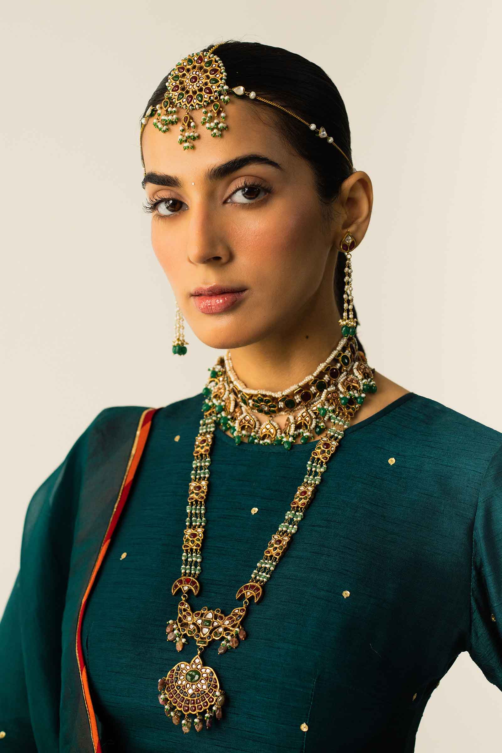 Pakistani Deep Teal Zardozi Raw Silk Salwar Kameez (3-Piece) - Image 2