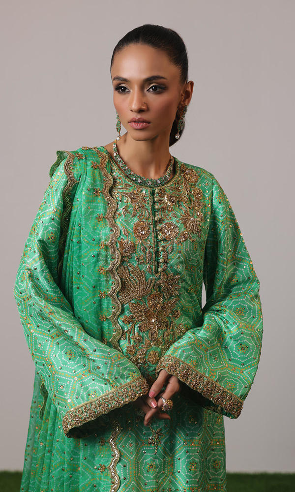 Green Zardozi Raw Silk Salwar Kameez (3-Piece) - Image 7