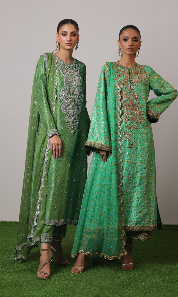 Green Zardozi Raw Silk Salwar Kameez (3-Piece) - Image 8
