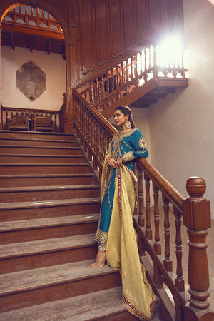 Pakistani Teal Zardozi & Resham Raw Silk Salwar Kameez (3-Piece) - Image 7