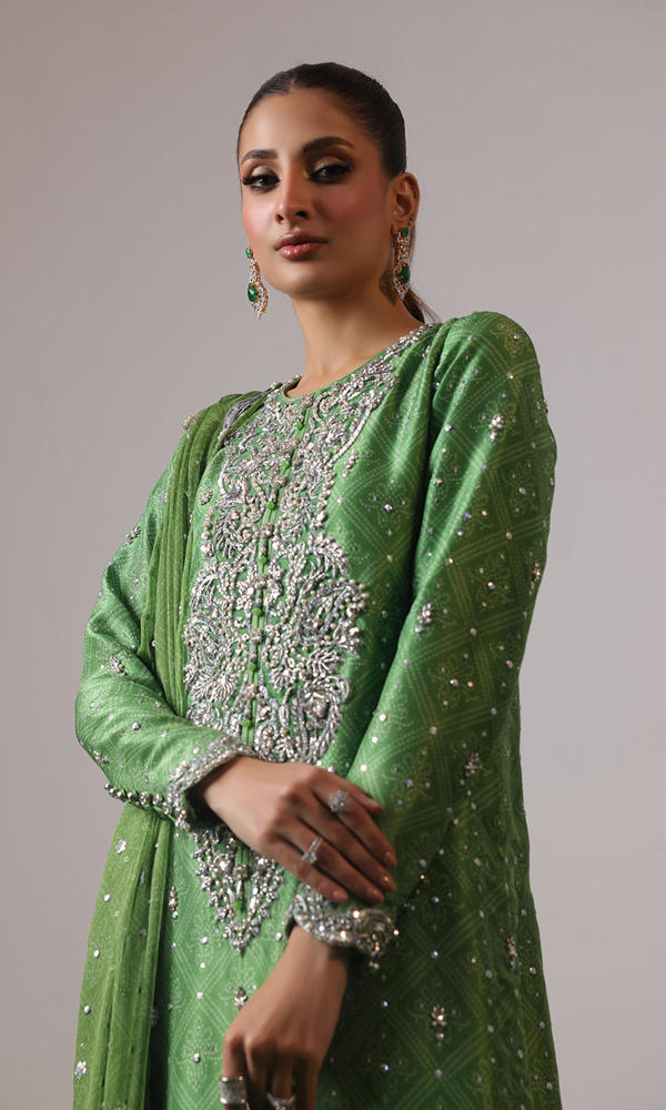 Soft Green Zardozi Raw Silk Salwar Kameez (3-Piece) - Image 3
