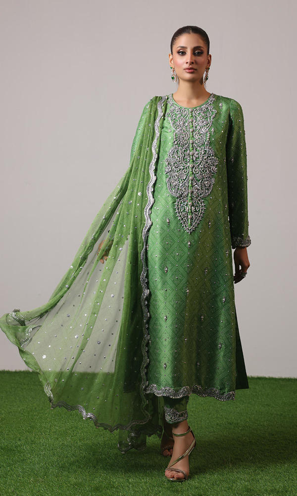 Soft Green Zardozi Raw Silk Salwar Kameez (3-Piece) - Image 4