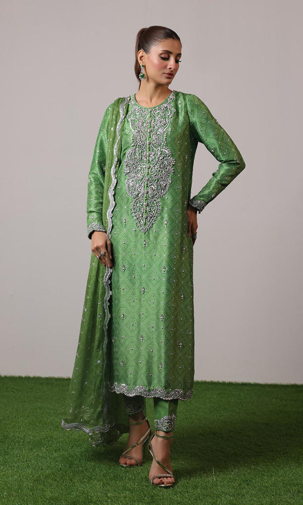 Soft Green Zardozi Raw Silk Salwar Kameez (3-Piece) - Image 5