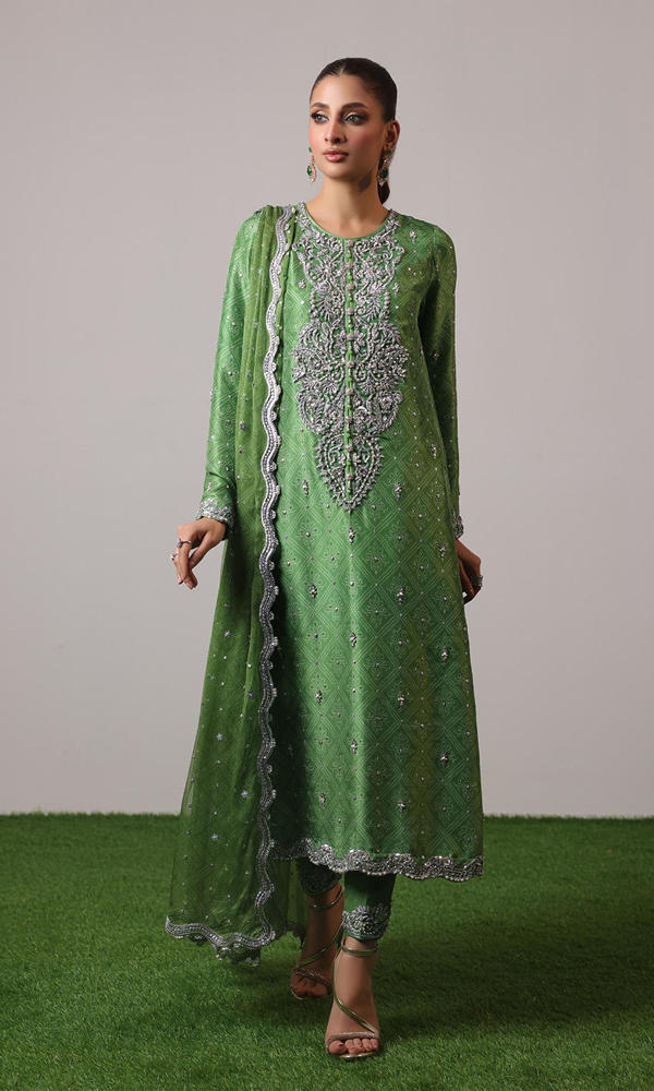 Soft Green Zardozi Raw Silk Salwar Kameez (3-Piece) - Image 6