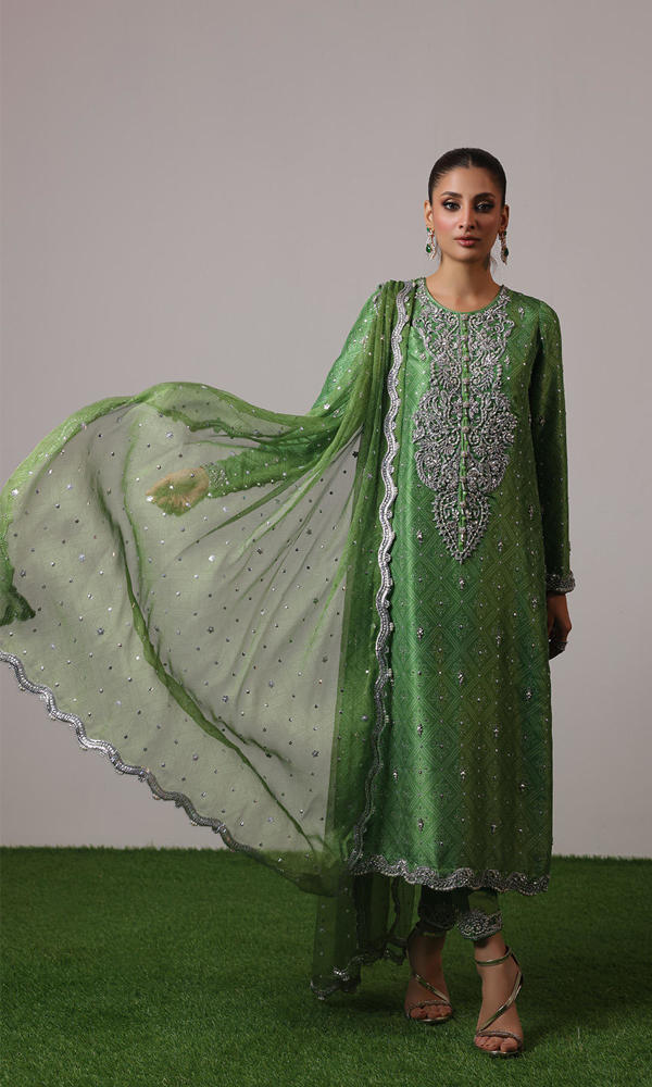 Soft Green Zardozi Raw Silk Salwar Kameez (3-Piece) - Image 7