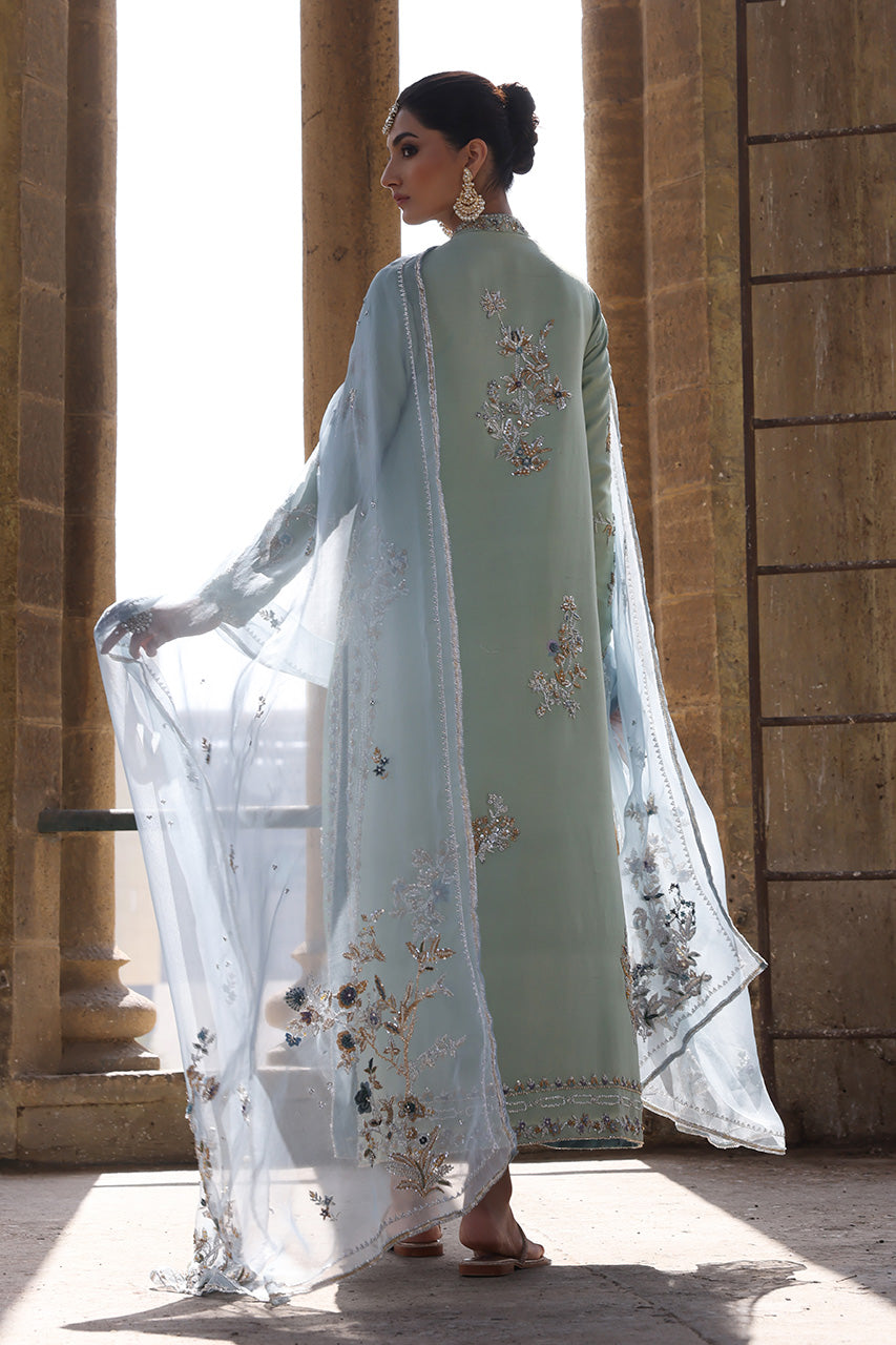 Mint Zardozi Raw Silk Choga & Izaar (3-Piece) - Image 3